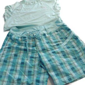 The North Face Board Shorts/ Matching Top/ Teal Plaid/ Ladies MED